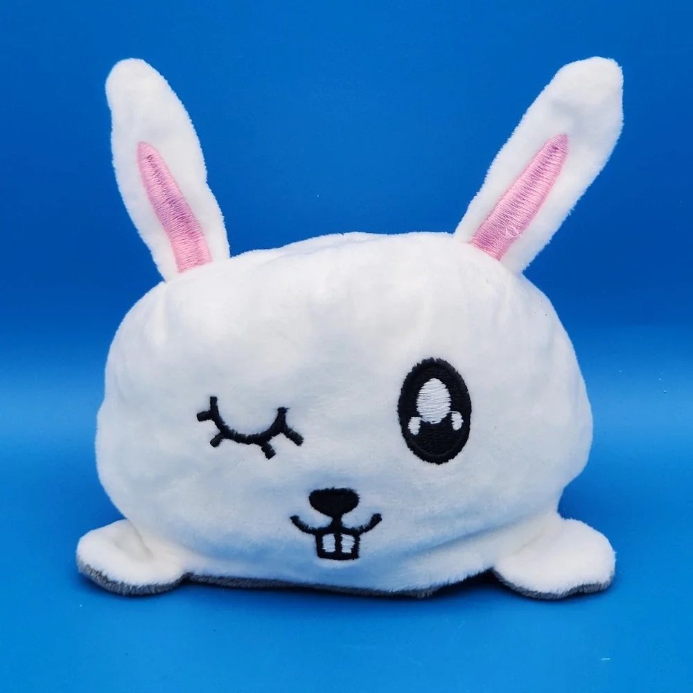 Reversible White Gray Moody‎ Happy Angry Bunny Plush Toy - CLEAN